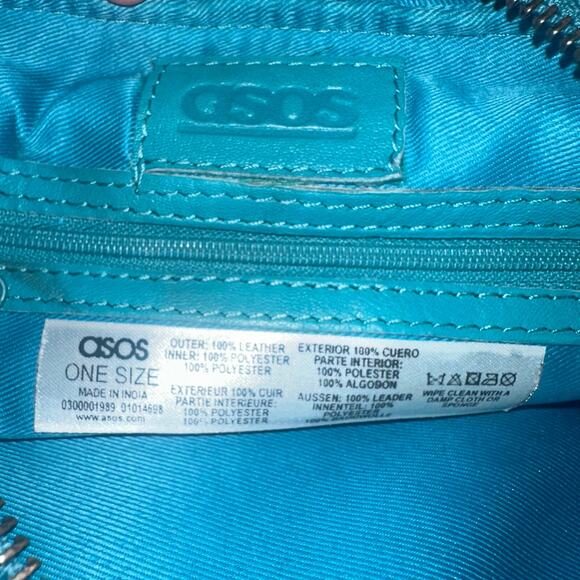 ASOS Turquoise Blue Woven Leather Crossbody Bag Gold Trim Adjustable Strap - Picture 8 of 10